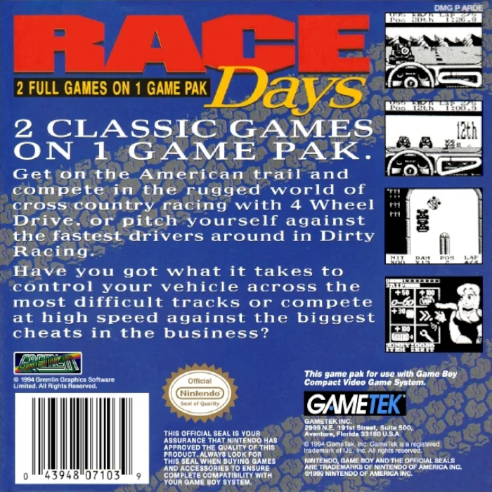 Race Days — Box back