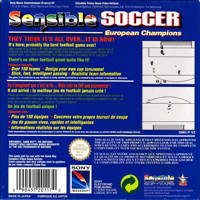 Sensible Soccer : European Champions — Box back