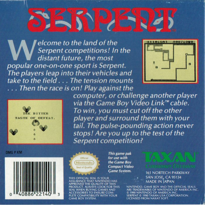 Serpent — Box back