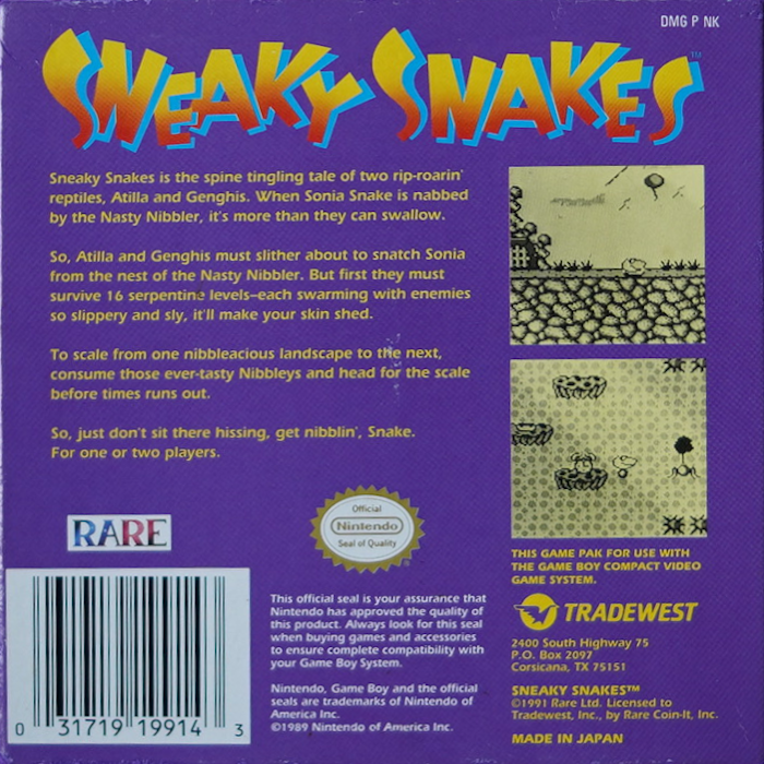 Sneaky Snakes — Box back