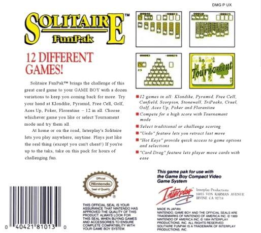 Solitaire FunPak — Box back