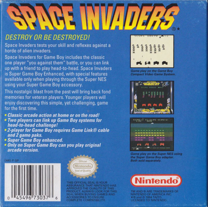 Space Invaders — Box back
