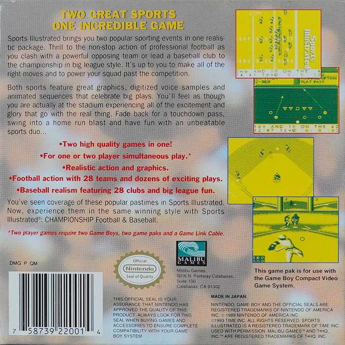 Sports Illustrated : Football & Baseball — Box back