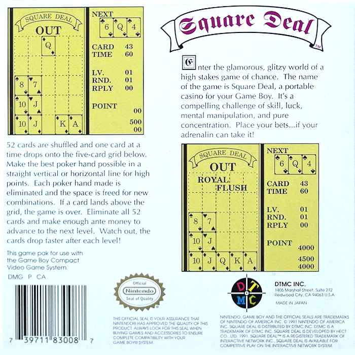 Square Deal : The Game of Two-Dimensional Poker — Box back