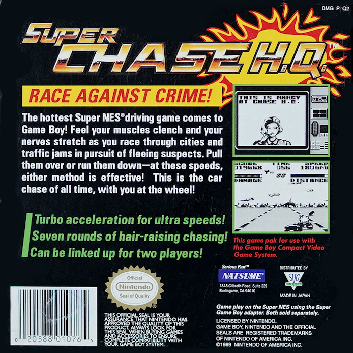 Super Chase H.Q. — Box back
