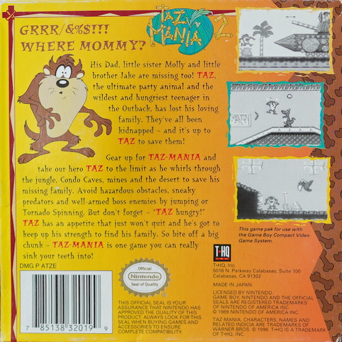 Taz-Mania 2 — Box back