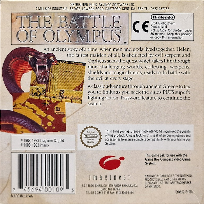 The Battle of Olympus — Box back
