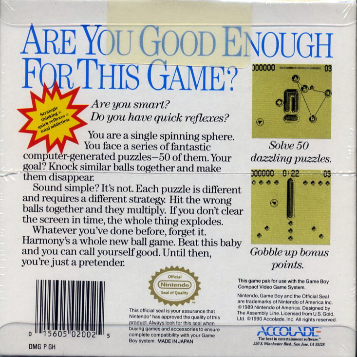 The Game of Harmony — Box back
