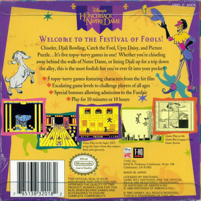 The Hunchback of Notre Dame : 5 Foolishly Fun Tops — Box back
