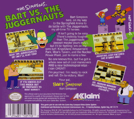 The Simpsons : Bart vs. the Juggernauts — Box back