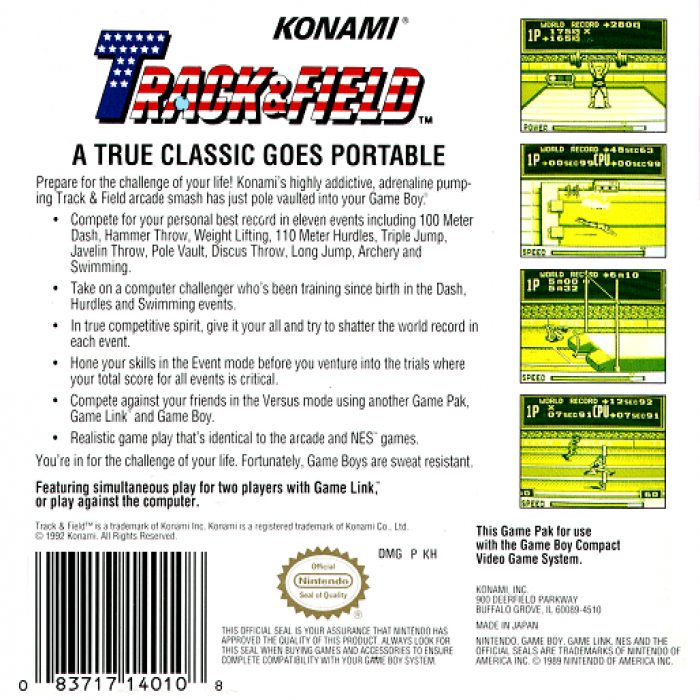 Track & Field — Box back