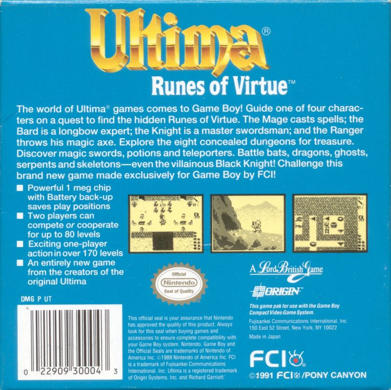 Ultima : Runes of Virtue — Box back