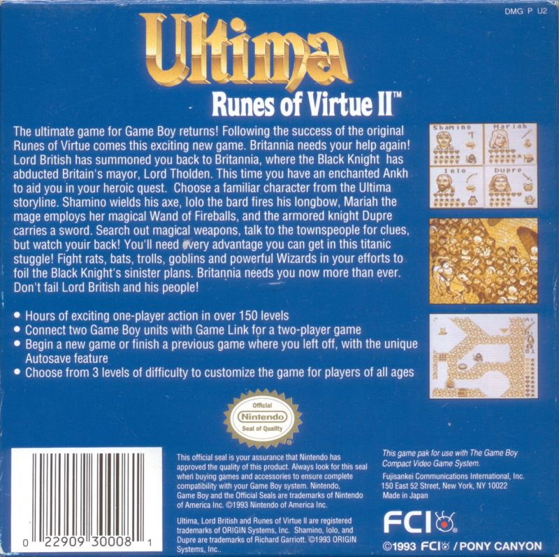 Ultima : Runes of Virtue II — Box back