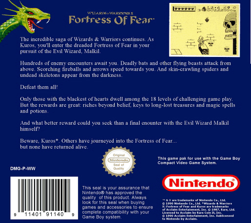 Wizards & Warriors Chapter X - The Fortress of Fear — Box back