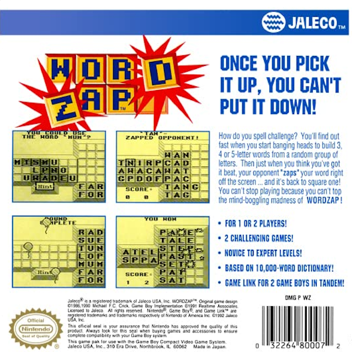 WordZap — Box back