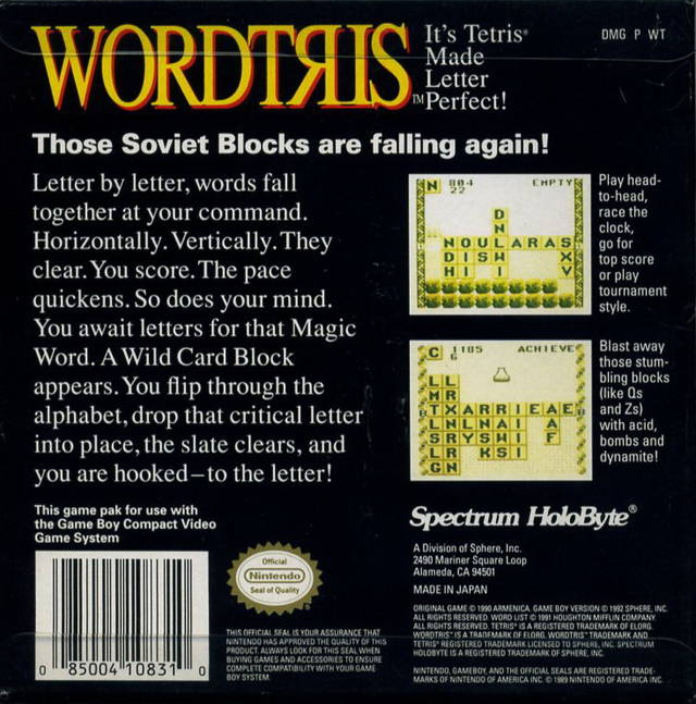 Wordtris — Box back