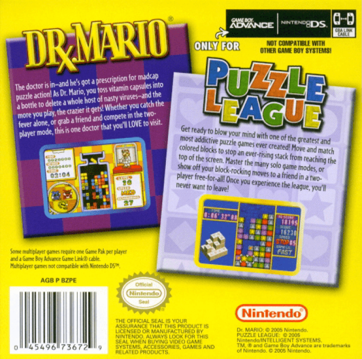 2 Games in 1 : Dr. Mario + Puzzle League — Box back