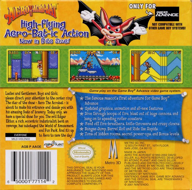 Aero the Acro-Bat: Rascal Rival Revenge — Box back