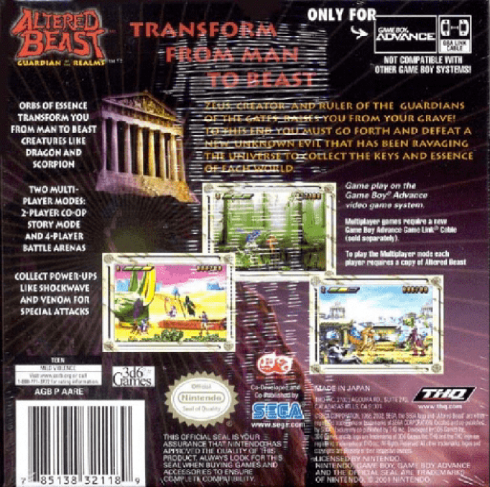 Altered Beast : Guardian of the Realms — Box back