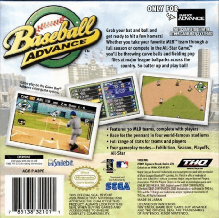 Baseball Advance — Box back