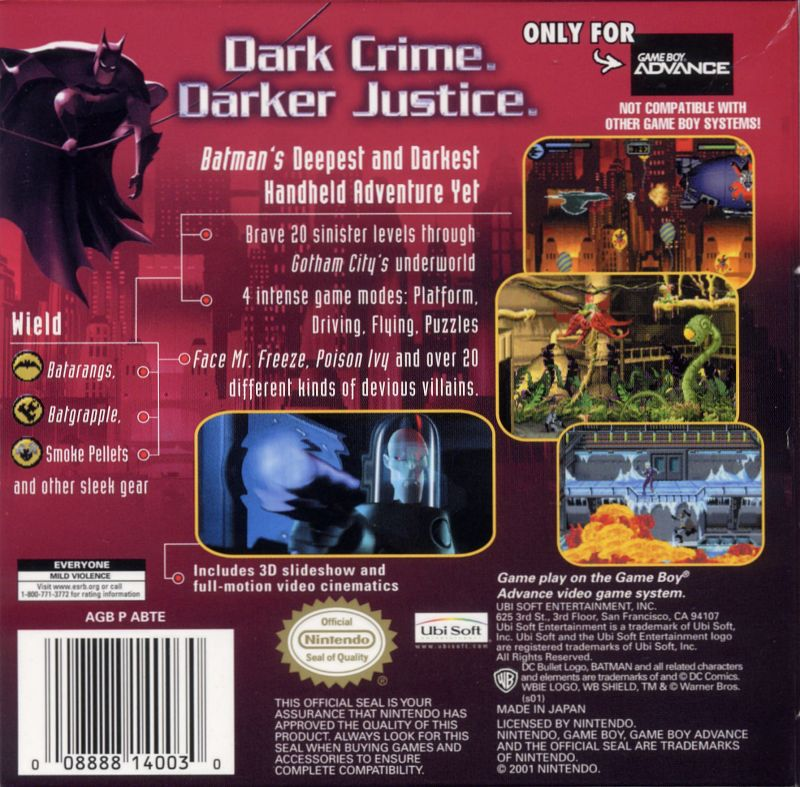 Batman : Vengeance — Box back
