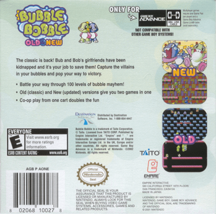 Bubble Bobble : Old & New — Box back
