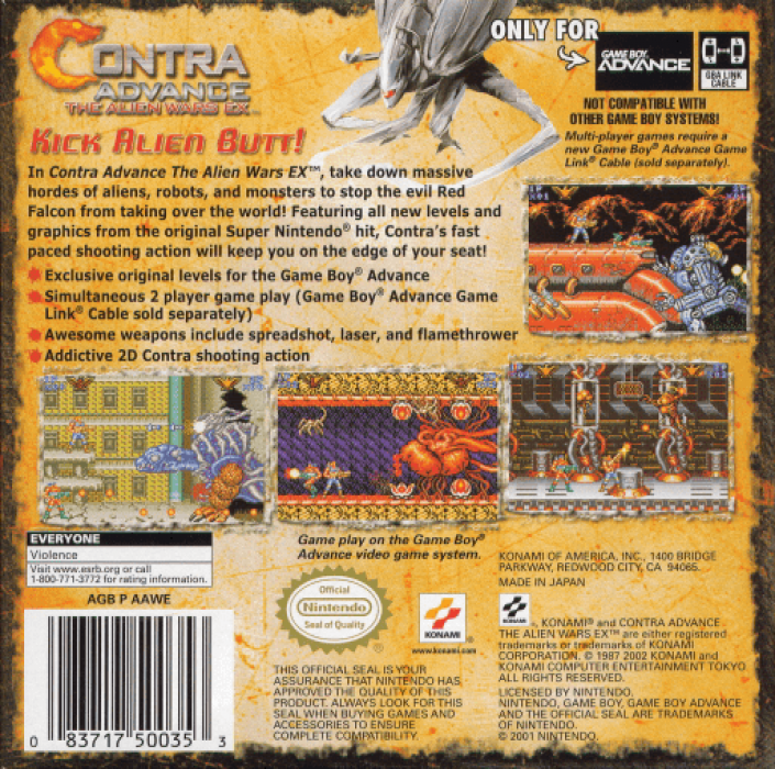 Contra Advance : The Alien Wars EX — Box back