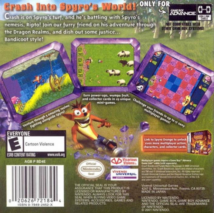 Crash Bandicoot Purple : Ripto's Rampage — Box back