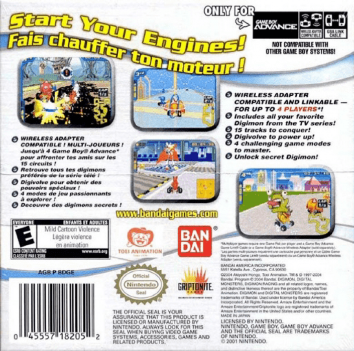 Digimon Racing — Box back