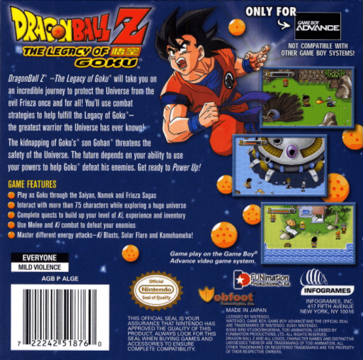 Dragon Ball Z : The Legacy of Goku — Box back