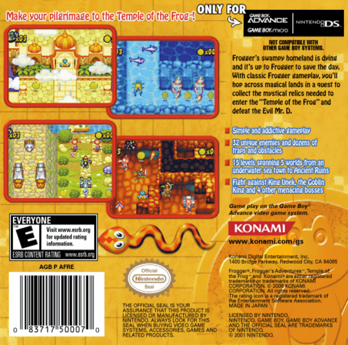 Frogger's Adventures : Temple of the Frog — Box back