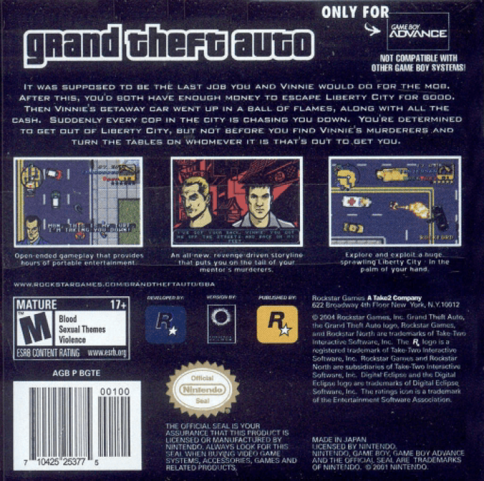 Grand Theft Auto Advance — Box back