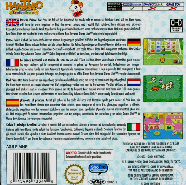 Hamtaro : Rainbow Rescue — Box back