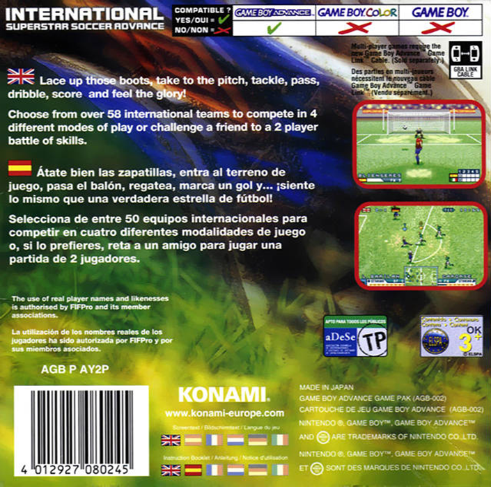International Superstar Soccer Advance — Box back