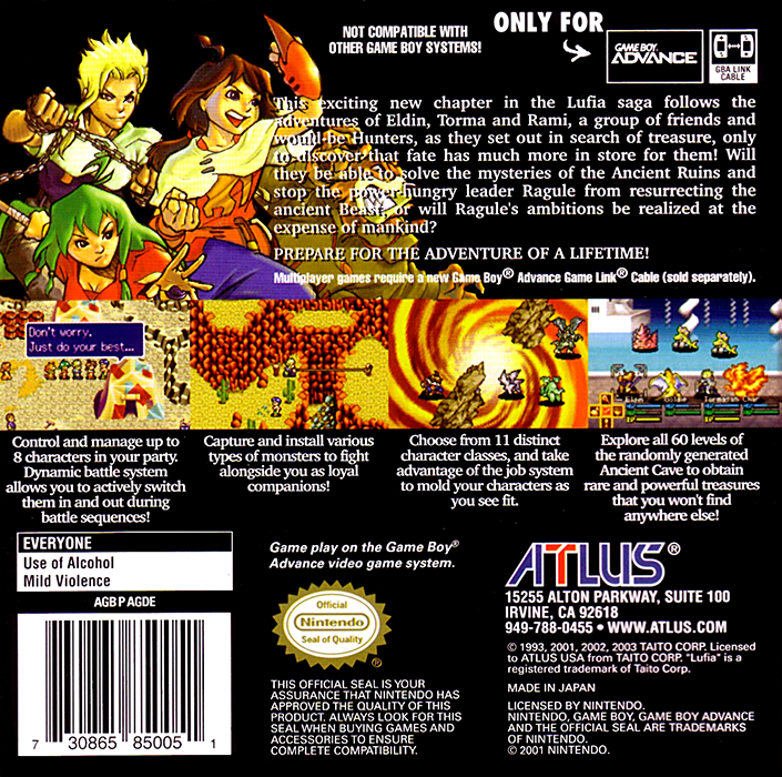 Lufia : The Ruins of Lore — Box back