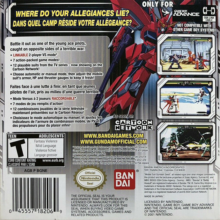 Mobile Suit Gundam Seed : Battle Assault — Box back