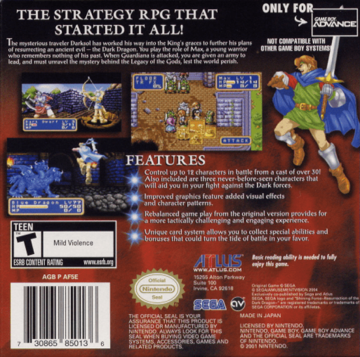 Shining Force : Resurrection of the Dark Dragon — Box back