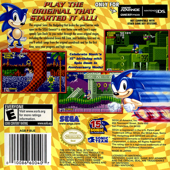 Sonic The Hedgehog : Genesis — Box back