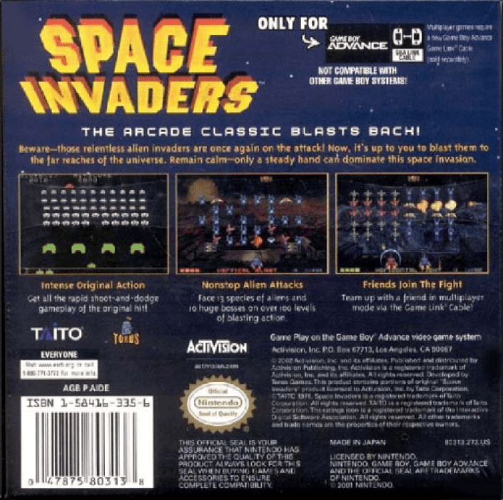 Space Invaders — Box back