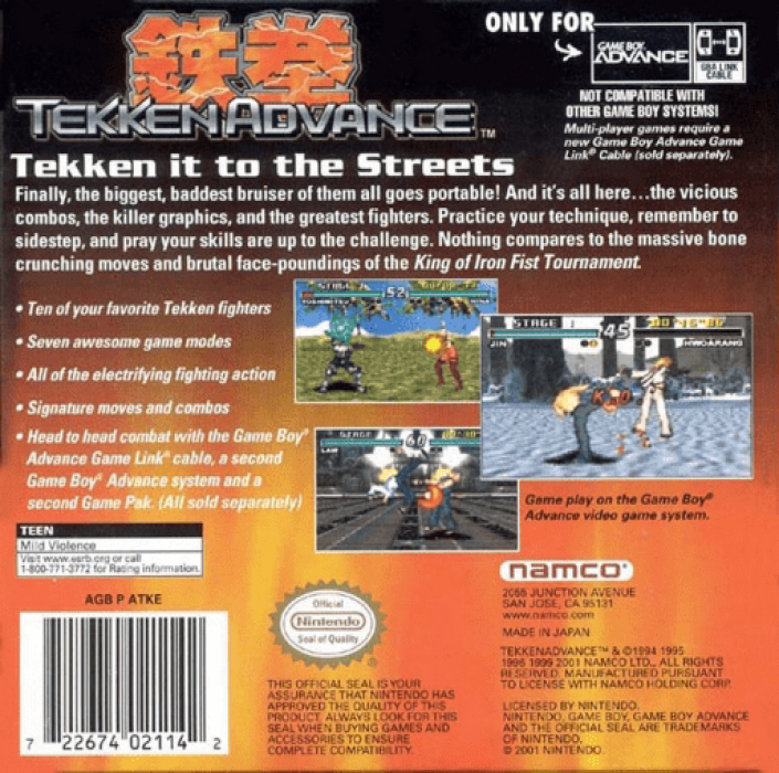 Tekken Advance — Box back
