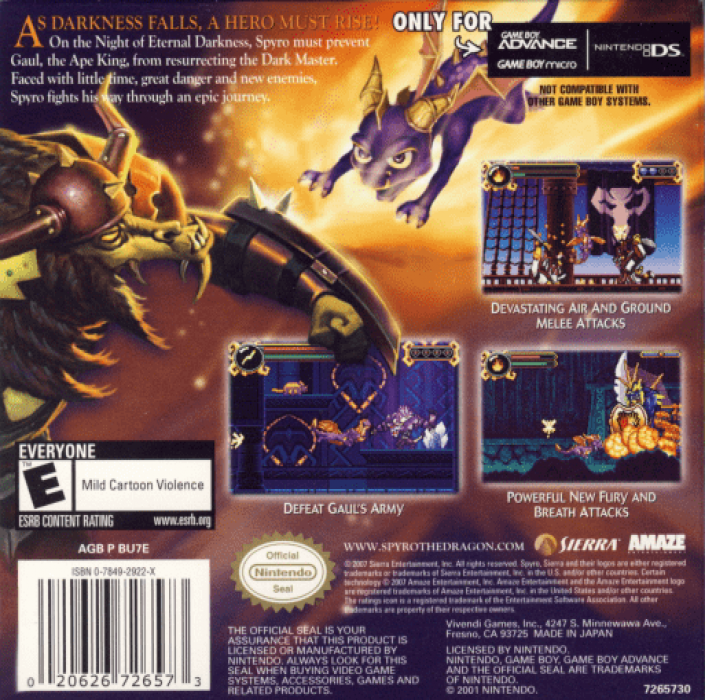 The Legend of Spyro : The Eternal Night — Box back