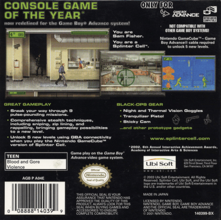 Tom Clancy's Splinter Cell — Box back