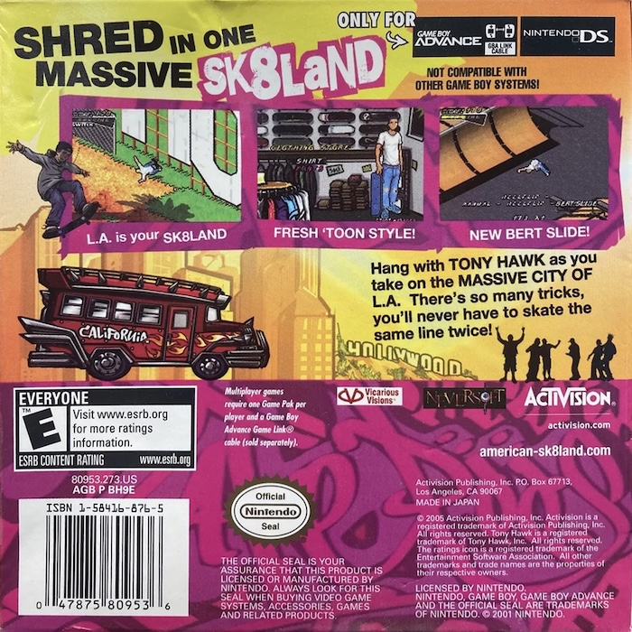Tony Hawk's American Sk8land — Box back