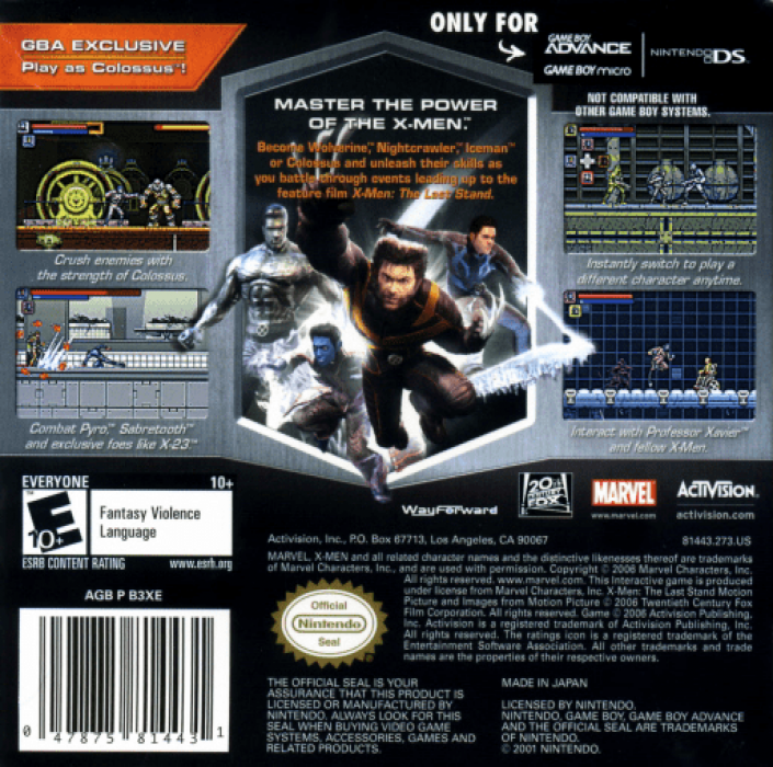 X-Men : The Official Game — Box back