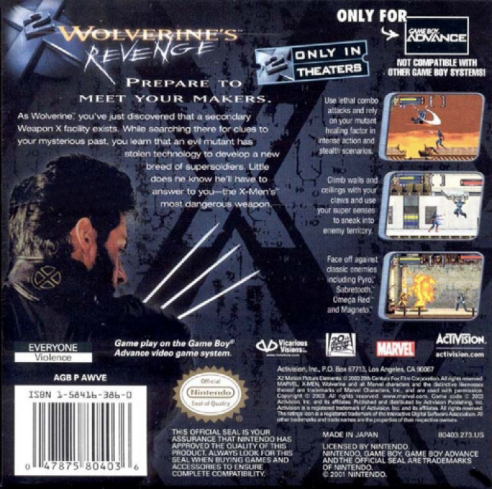 X2 : Wolverine's Revenge — Box back