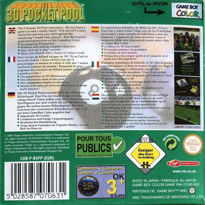 3D Pocket Pool — Box back