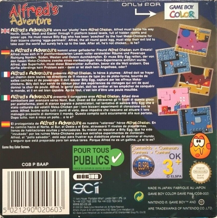 Alfred's Adventure — Box back