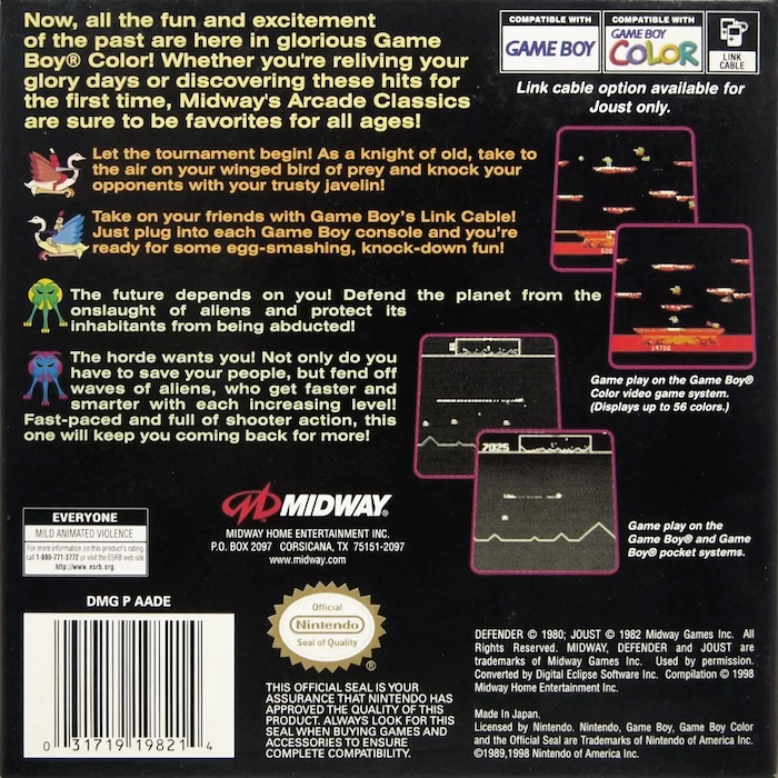 Arcade Hits - Joust & Defender — Box back