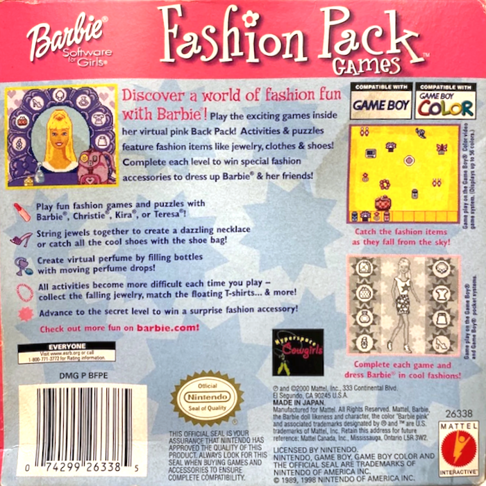 Barbie : Fashion Pack Games — Box back