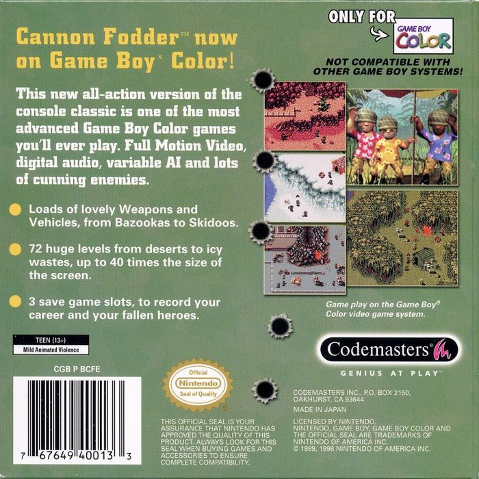 Cannon Fodder — Box back
